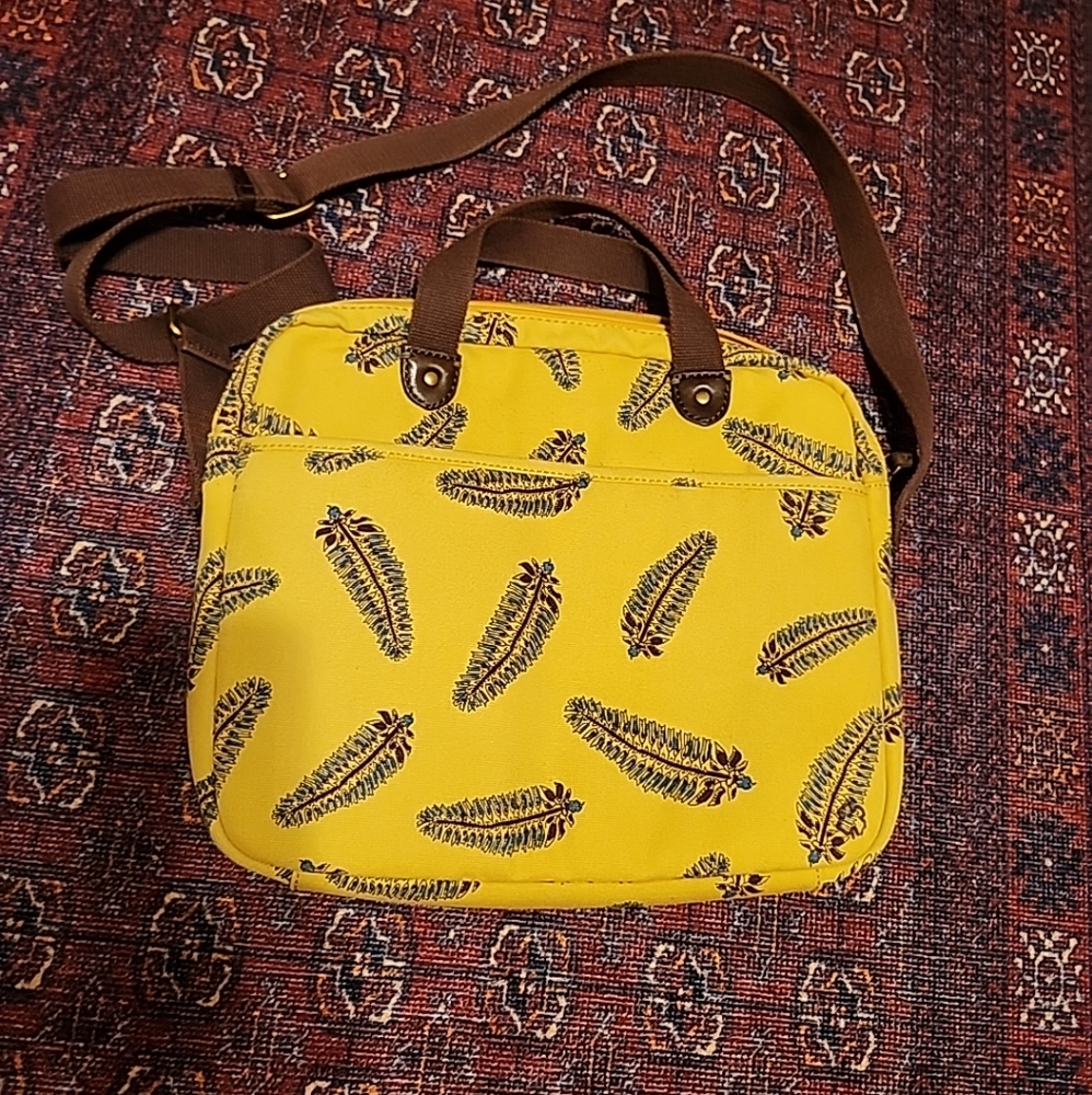 Lucky Brand padded Laptop Canvas Bag carry/crossbody blue feather pattern rare! - Picture 14 of 16